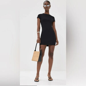Reformation Nadia Knit Mini T Shirt Dress Black Size small